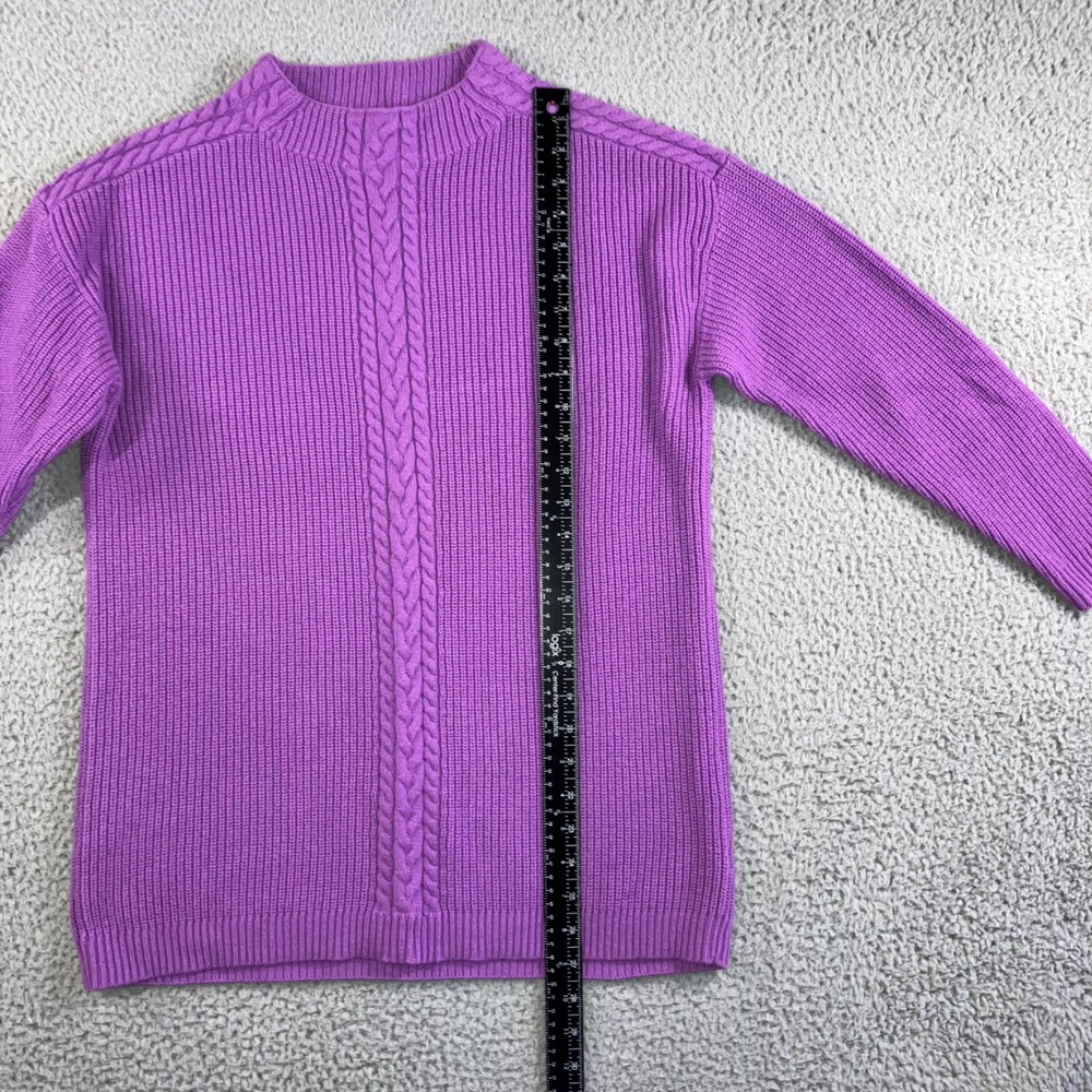 Talbots Cable Knit Fisherman Sweater Women Large Mock Neck Lambs Wool Blend - Picture 6 of 10